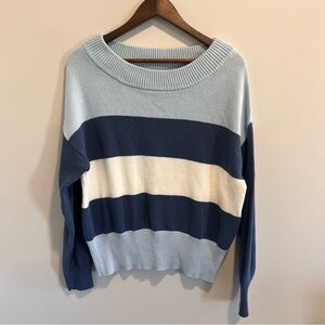 Lucky Brand Women's Blue and Cream Striped Sweater